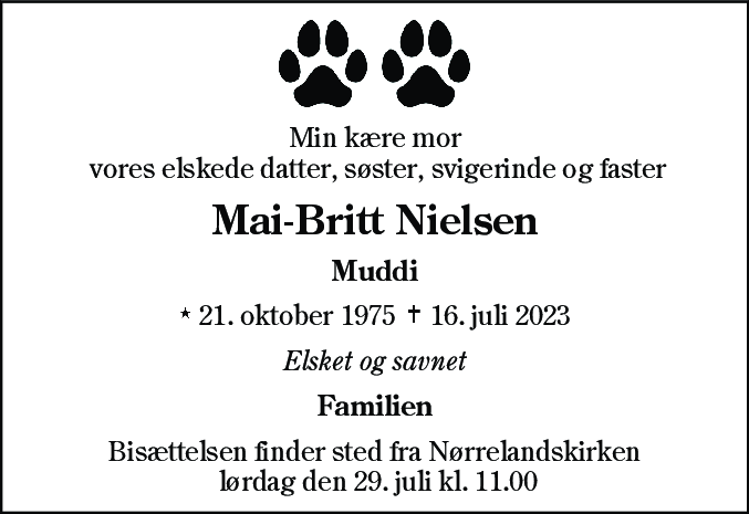 Dødsannonce for Mai-Britt Kamp Kofoed Nielsen