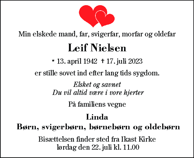 Dødsannonce for Leif Nielsen