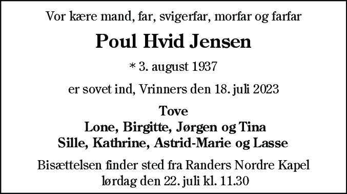 Dødsannonce for Poul Hvid Jensen