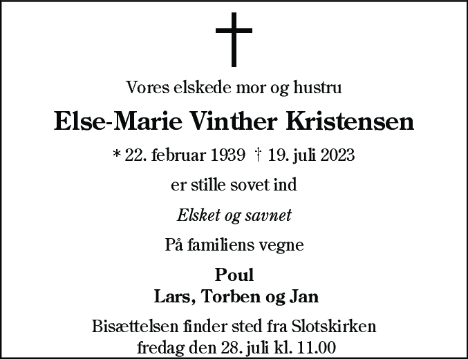 Dødsannonce for Else-Marie Kristensen