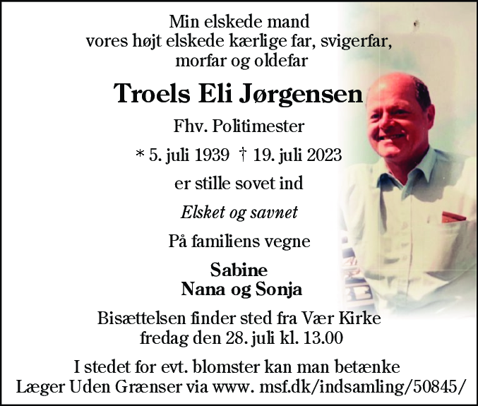 Dødsannonce for Troels Albert Eli Jørgensen