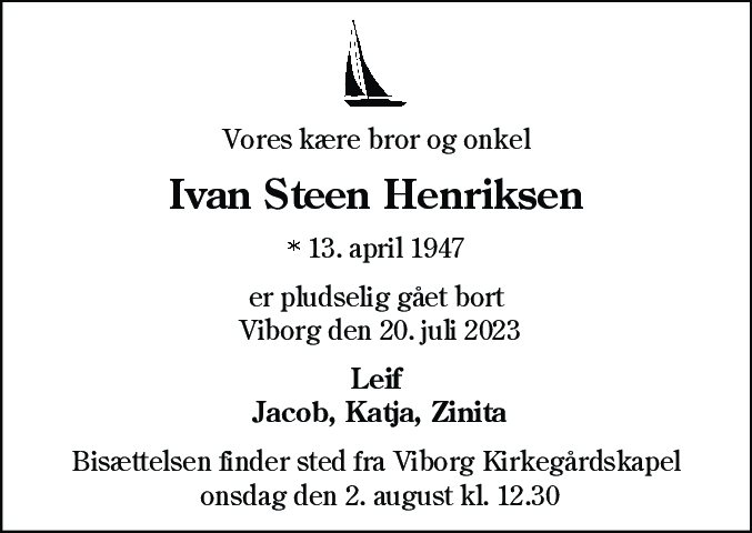 Dødsannonce for Ivan Steen Henriksen