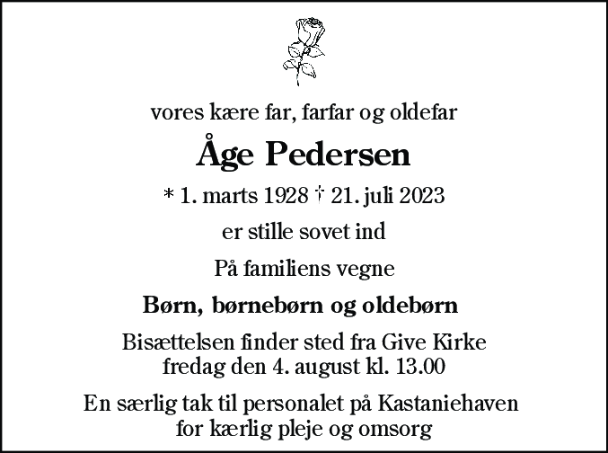 Dødsannonce for Åge Pedersen