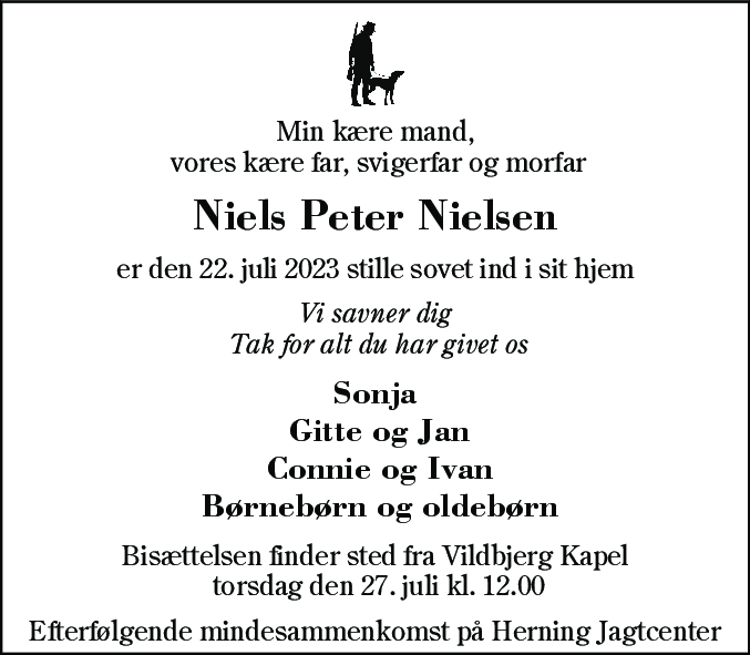 Dødsannonce for Niels Peder Nielsen