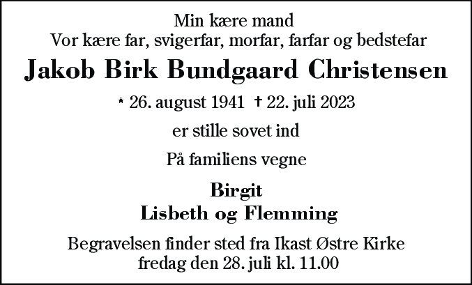 Dødsannonce for Jacob Birk Bundgaard Christensen