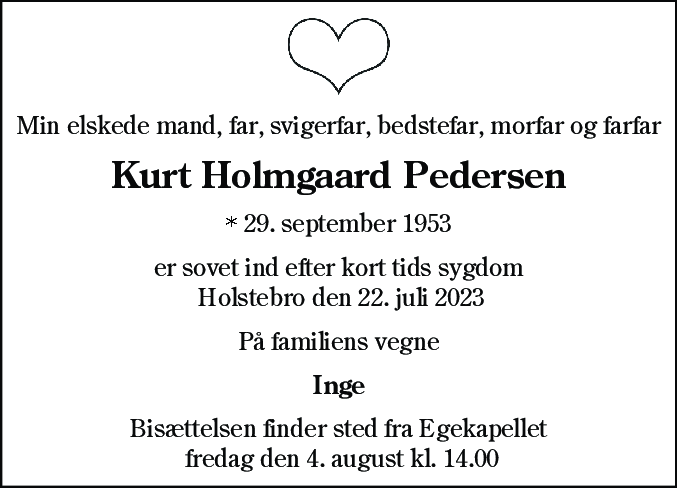 Dødsannonce for Kurt Holmgaard Pedersen