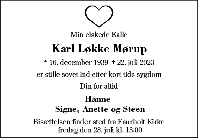 Dødsannonce for Karl Løkke Mørup