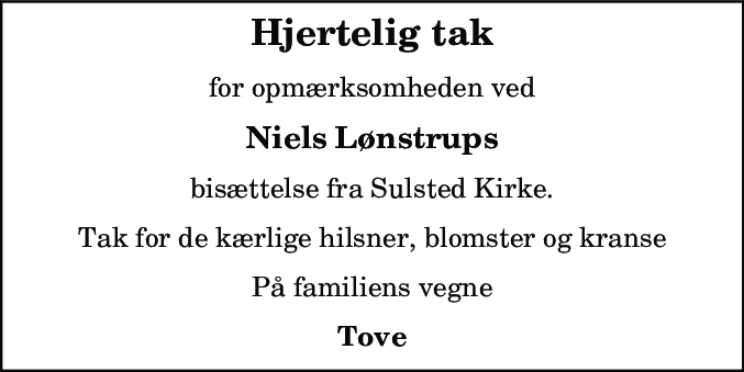 Dødsannonce for Niels Lønstrup