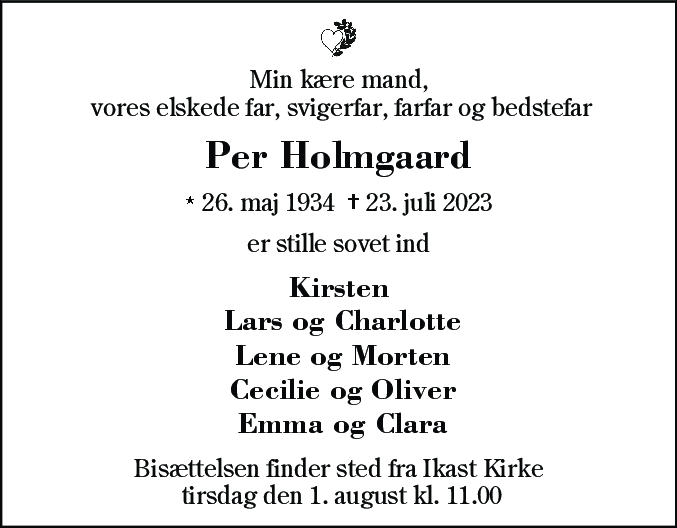 Dødsannonce for Per Holmgaard