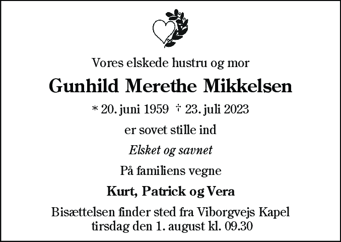 Dødsannonce for Gunhild Merethe Mikkelsen