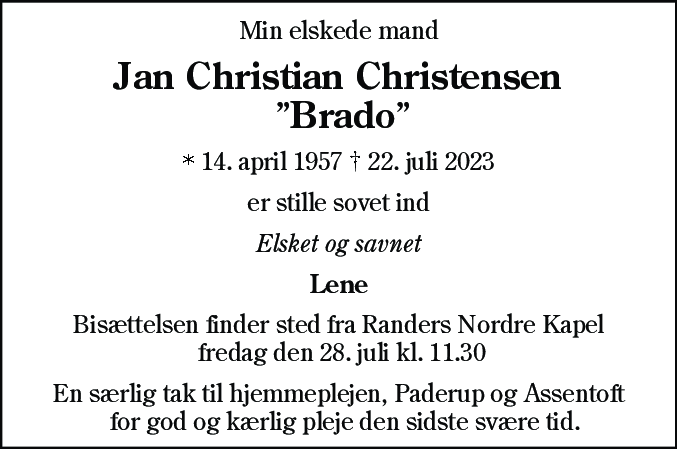 Dødsannonce for Jan Christian Christensen