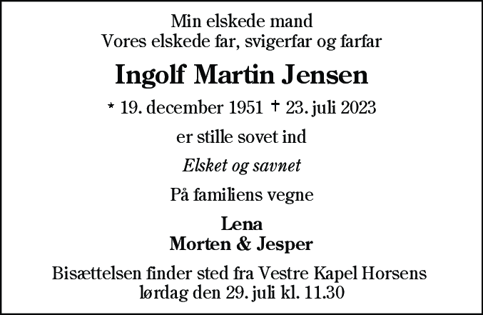 Dødsannonce for Ingolf Martin Jensen