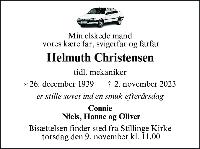 Dødsannonce for Helmuth Christensen