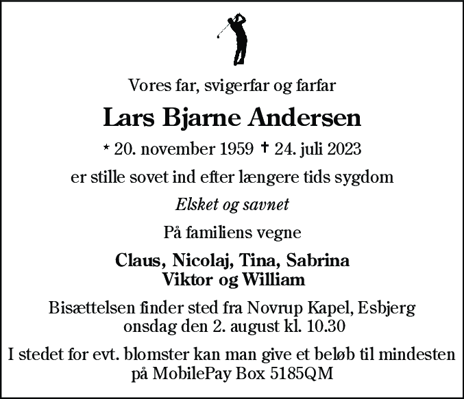 Dødsannonce for Lars Bjarne Andersen
