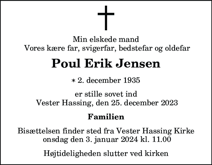 Dødsannonce for Poul Erik Jensen