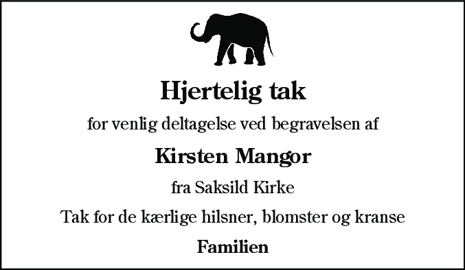 Dødsannonce for Kirsten Mangor