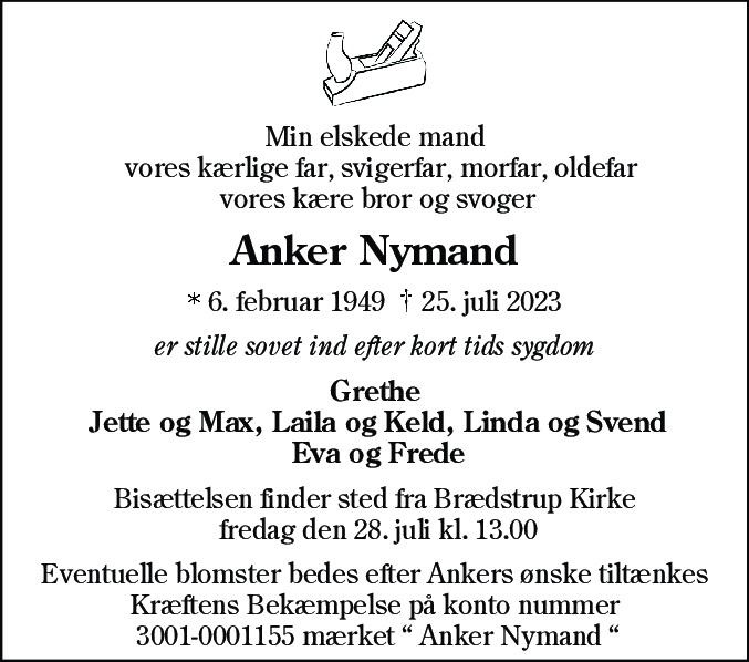 Dødsannonce for Anker Nymand
