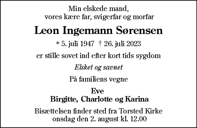 Dødsannonce for Leon Ingemann Sørensen