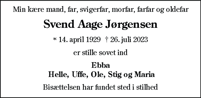 Dødsannonce for Svend Aage Jørgensen