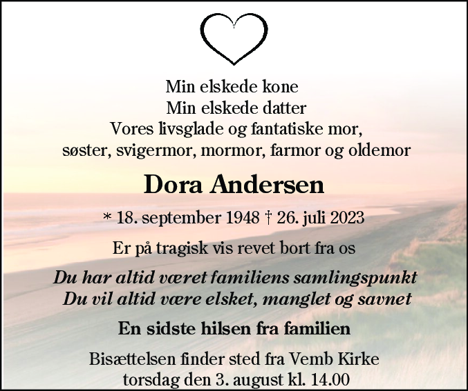 Dødsannonce for Dora Andersen