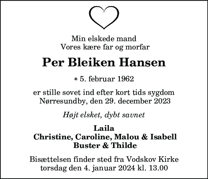 Dødsannonce for Per Bleiken Hansen
