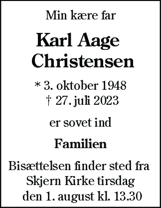 Dødsannonce for Karl Aage Christensen