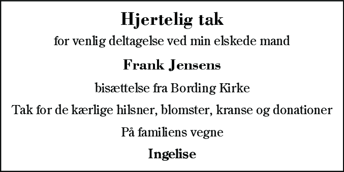 Dødsannonce for Jens Frank Jensen
