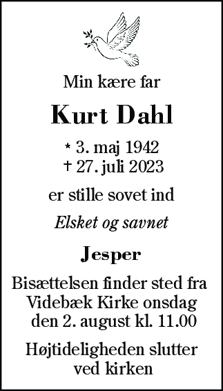 Dødsannonce for Kurt Dahl