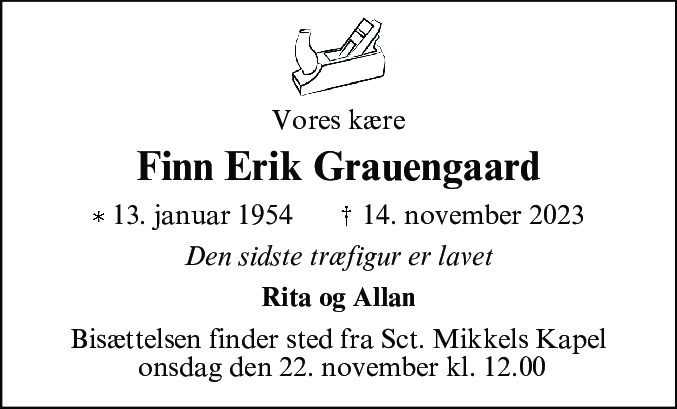 Dødsannonce for Finn Erik Grauengaard