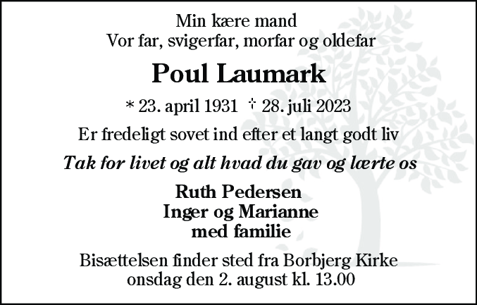 Dødsannonce for Poul Laumark