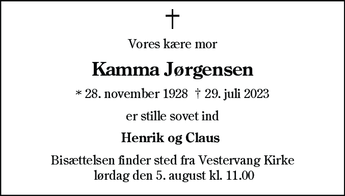 Dødsannonce for Kamma Jørgensen
