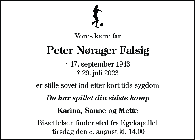 Dødsannonce for Peter Nørager Falsig