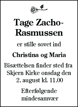 Dødsannonce for Tage Zacho-Rasmussen