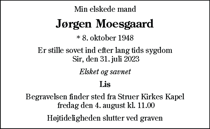 Dødsannonce for Jørgen Moesgaard