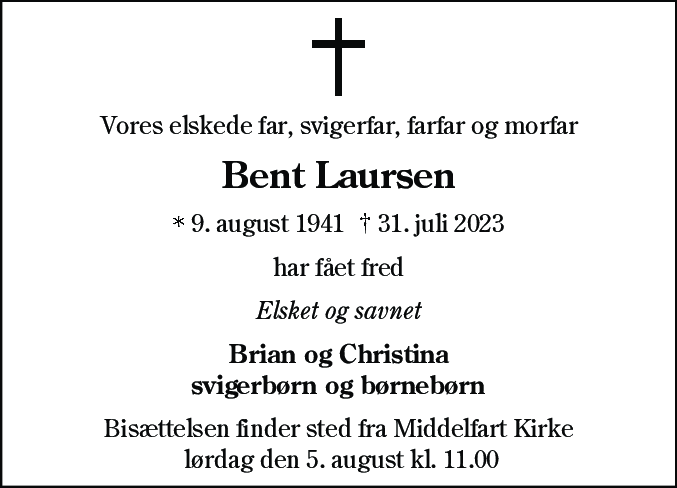 Dødsannonce for Bent Normark Laursen