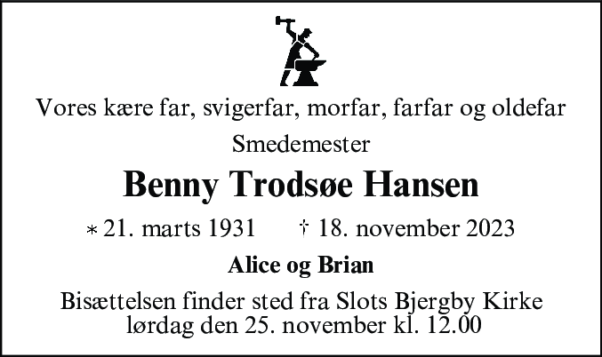 Dødsannonce for Benny Trodsøe Hansen