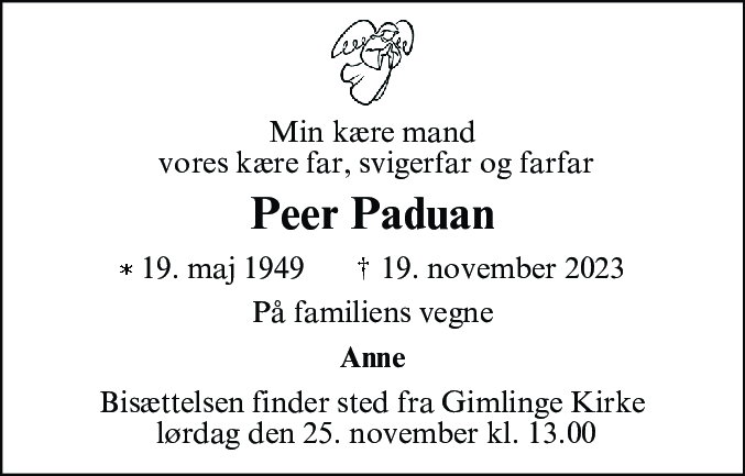 Dødsannonce for Peer Leif Paduan