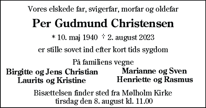 Dødsannonce for Per Gudmund Christensen