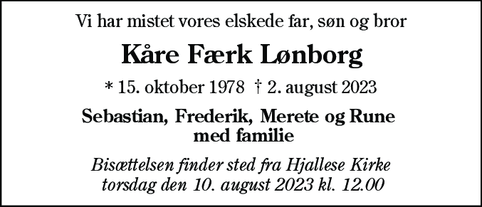 Dødsannonce for Kåre Færk Lønborg