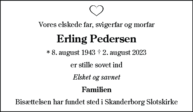 Dødsannonce for Erling Pedersen