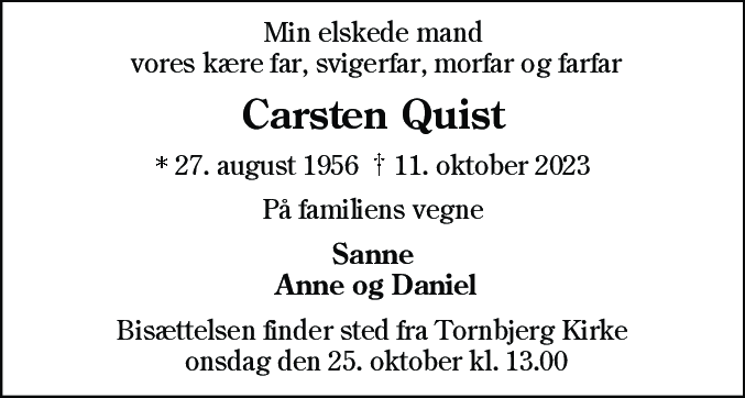 Dødsannonce for Carsten Quist