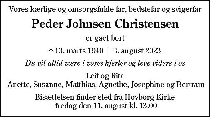 Dødsannonce for Peder Johnsen Christensen