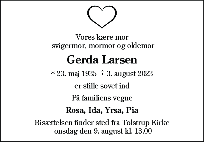 Dødsannonce for Gerda Larsen