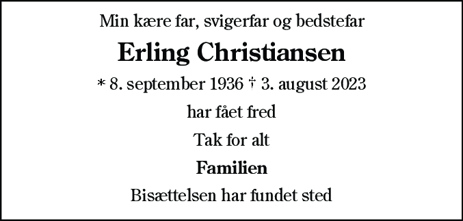 Dødsannonce for Erling Christiansen