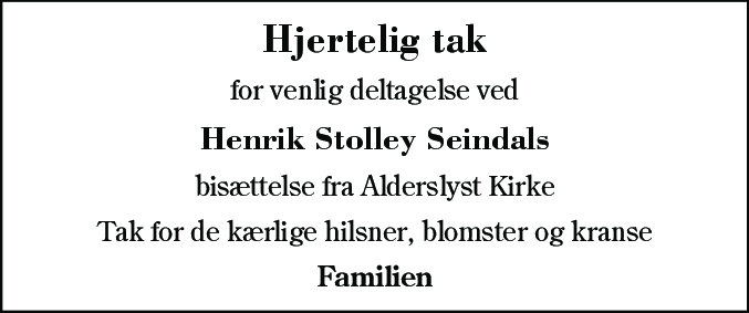 Dødsannonce for Henrik Stolley Seindal