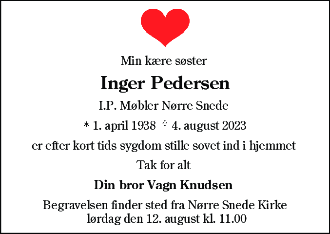 Dødsannonce for Inger Pedersen