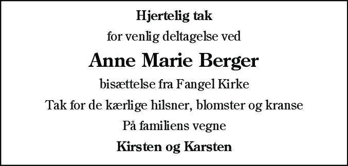 Dødsannonce for Anne Marie Berger