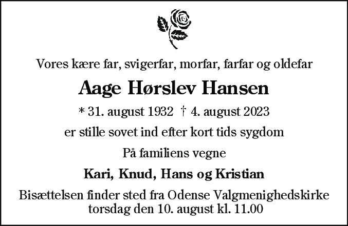 Dødsannonce for Aage Hørslev Hansen