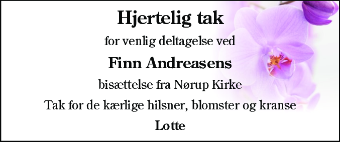 Dødsannonce for Finn Andreasen
