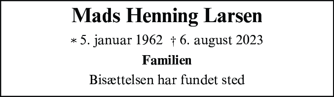 Dødsannonce for Mads Henning Larsen